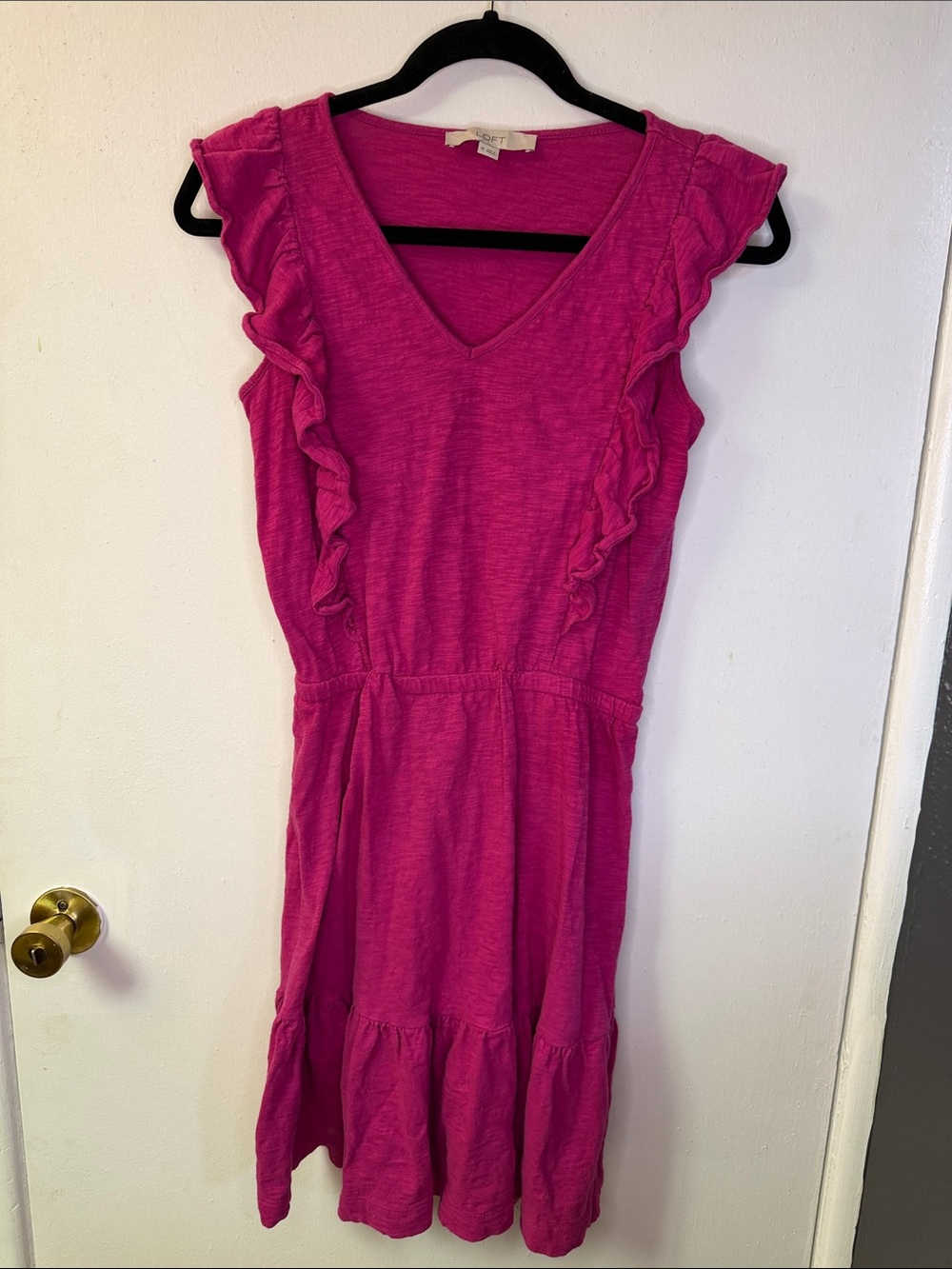 LOFT Hot Pink Sleeveless Ruffle V-Neck Dress